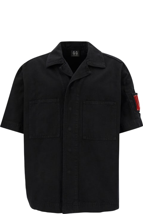 44 Label Group Shirts for Men 44 Label Group Black Bowling Shirt With Logo Patch In Cotton Denim Man