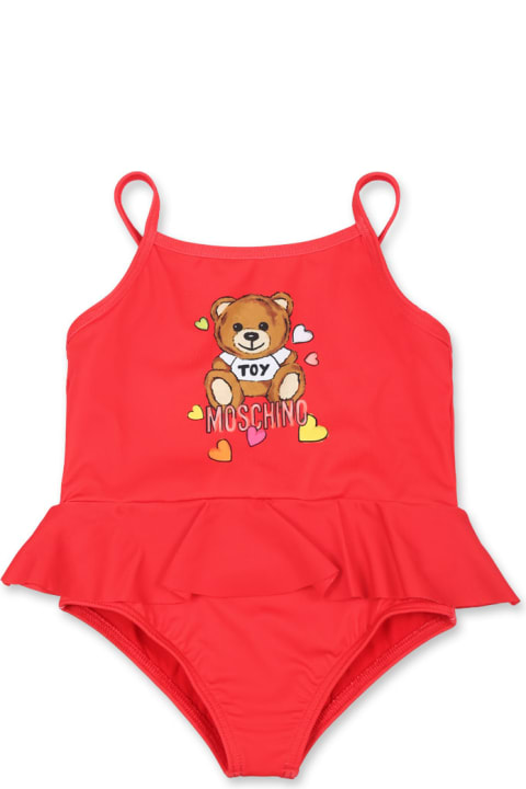 Moschino Swimwear for Baby Boys Moschino Red Swimsuit For Baby Girl With Teddy Bear