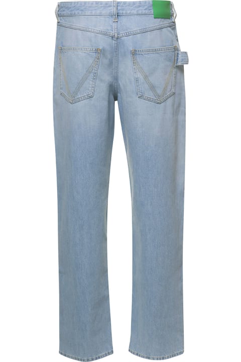 Light Blue 5-pocket Style Jeans With Green Patch In Cotton Denim Woman
