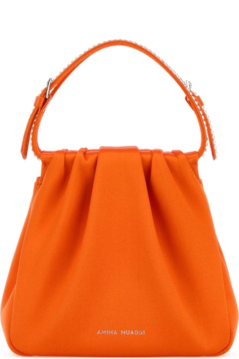 Amina Muaddi for Women Amina Muaddi Orange Satin Vittoria Crystal Handbag