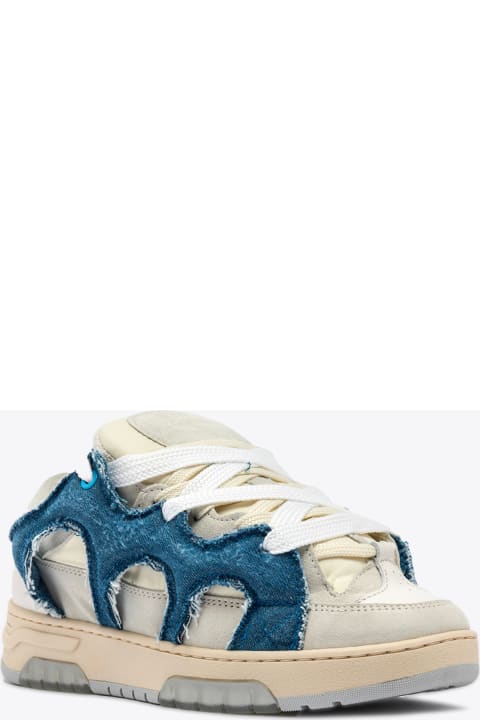 ウィメンズ Pauraのスニーカー Paura Santha 1 Off white suede and blue denim low sneaker