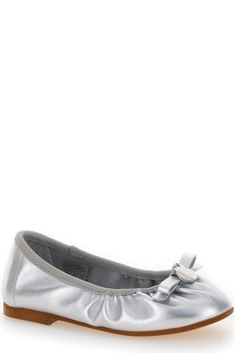 Shoes for Girls Monnalisa Silver Ballet Flats With Logo Charm In Laminated Leather Girl