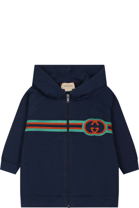 Gucci for Kids Gucci Blue Sweatshirt For Baby Boy With Interlocking Gg