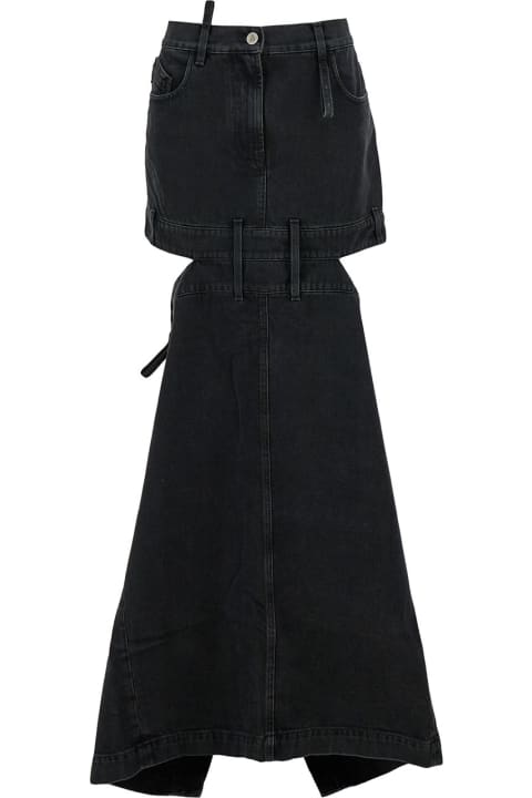 Midi Black Skirt With Maxi Cut-out In Denim Woman