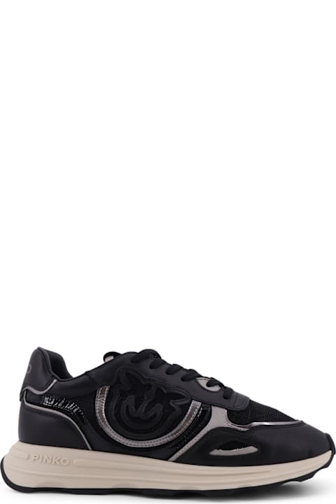 Pinko Zoe Leather Sneakers With Mesh Inserts