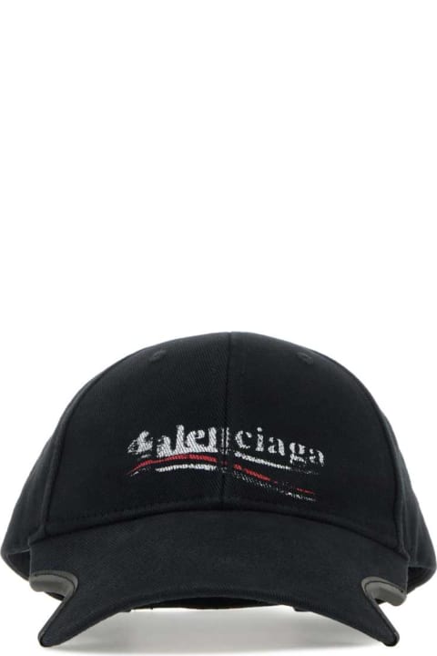 ウィメンズ 帽子 Balenciaga Black Drill Politico Stencil Baseball Cap