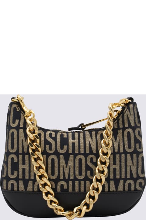 Moschino Totes for Women Moschino Black And Gold Allover Medium Crossbody Bag