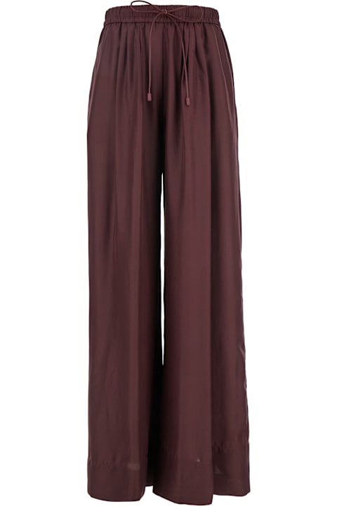 Forte_Forte for Women Forte_Forte Bordeaux Pants With Elastic Drawstring Waist And Wide Leg In Silk Woman