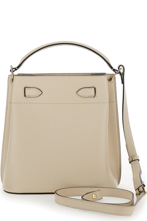 ウィメンズ新着アイテム Mulberry 'small Islington' White Bucket Bag With Twist Lock Closure In Hammered Leather Woman
