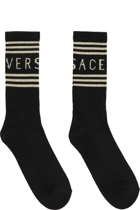 メンズ Versaceのアンダーウェア Versace Cotton Socks With Logo