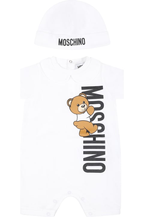 Bodysuits & Sets for Baby Girls Moschino White Set For Babykids With Teddy Bear And Logo