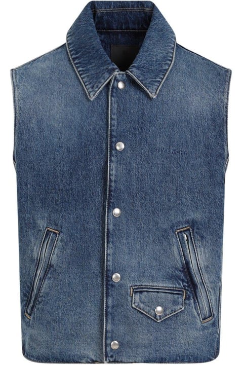 Coats & Jackets for Men Givenchy Logo Embroidered Denim Vest