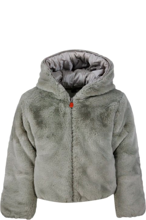 Save the Duck for Kids Save the Duck Chloe Reversible Down Jacket In Faux Fur With Hood With Animal Free Padding With Animal Free Padding With Zip Closure