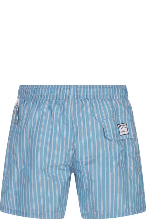 Fedeli for Men Fedeli Light Blue Striped Swim Shorts