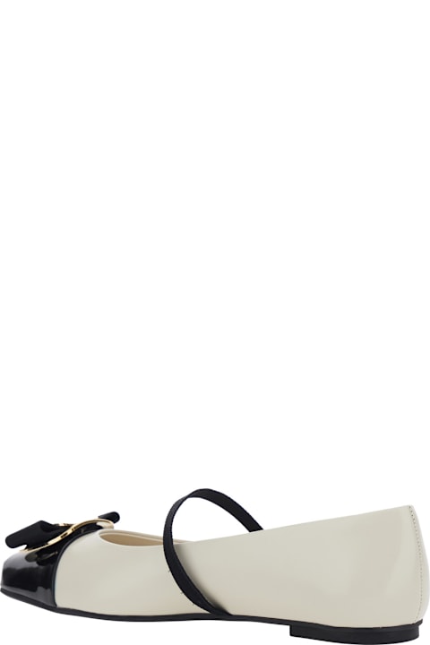 Ferragamo for Kids Ferragamo 'zina' White Ballet Flats With Band And Knot Detail With Logo On The Front In Leather Woman