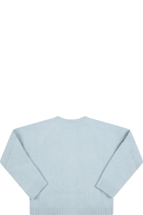 Light Blue Cardigan For Baby Kids With Double Gg