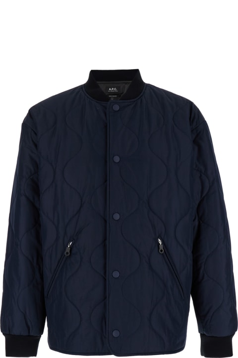 A.P.C. for Men A.P.C. 'florent' Blue Jacket With Snap Buttons In Quilted Fabric Man
