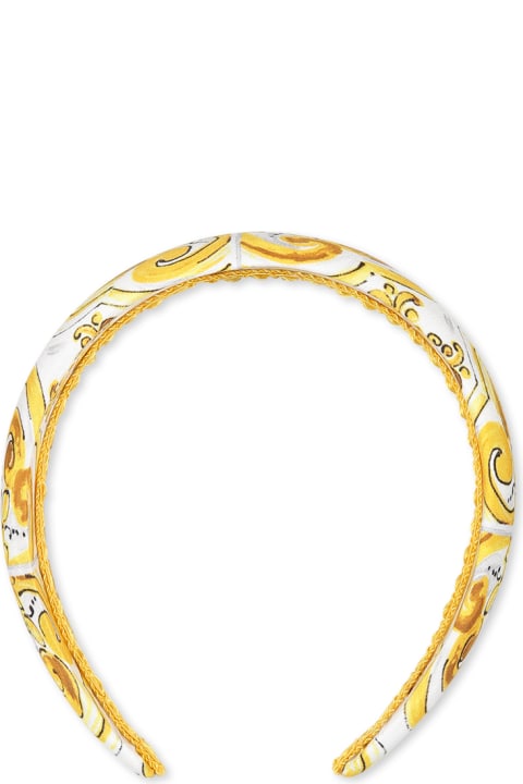 Dolce & Gabbana for Kids Dolce & Gabbana Yellow Headband For Girl With Yellow Majolica Print