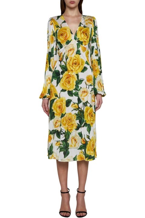 Dolce & Gabbana Clothing for Women Dolce & Gabbana Rose Printed V-neck Dress