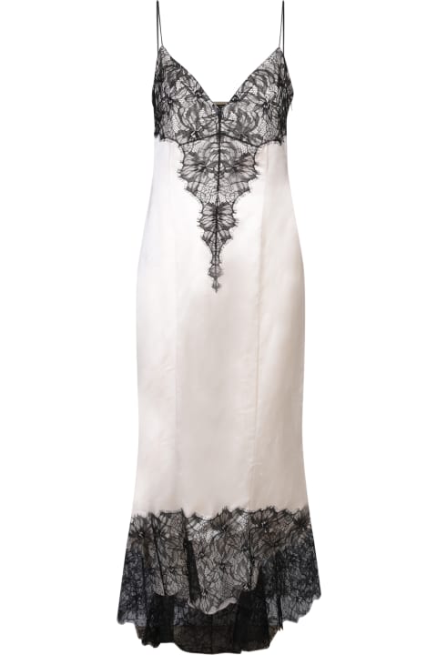 ウィメンズ新着アイテム Balmain Black And White Lace Detail Long Lingerie Dress