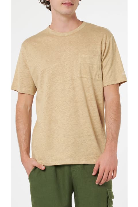 Homeware MC2 Saint Barth Man Beige Linen Jersey T-shirt Ecstasea With Pocket