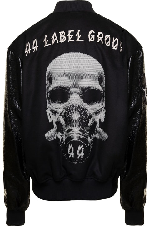 44 Label Group for Men 44 Label Group Black Varsity Jacket With Faux Leather Sleeves And Logo Patch Man