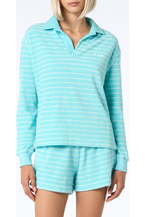 Fleeces & Tracksuits for Women MC2 Saint Barth Light Blue Terry Striped Sweatshirt Magda