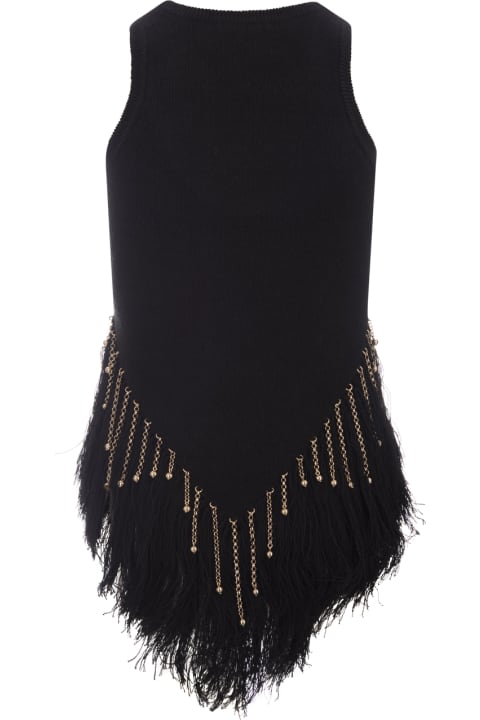 Paco Rabanne for Women Paco Rabanne Black Woven Top With Knitted Beads And Feathers