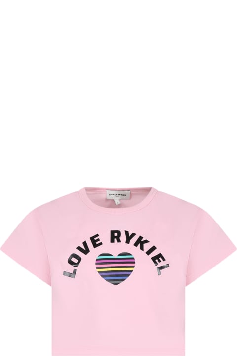 Rykiel Enfant T-Shirts & Polo Shirts for Girls Rykiel Enfant Pink Crop T-shirt For Girl With Logo And Heart
