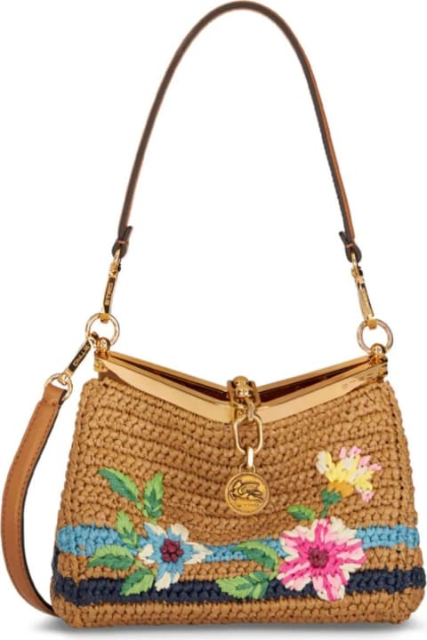 Etro Shoulder Bags for Women Etro Vela Mini Bag In Raffia With Embroidery