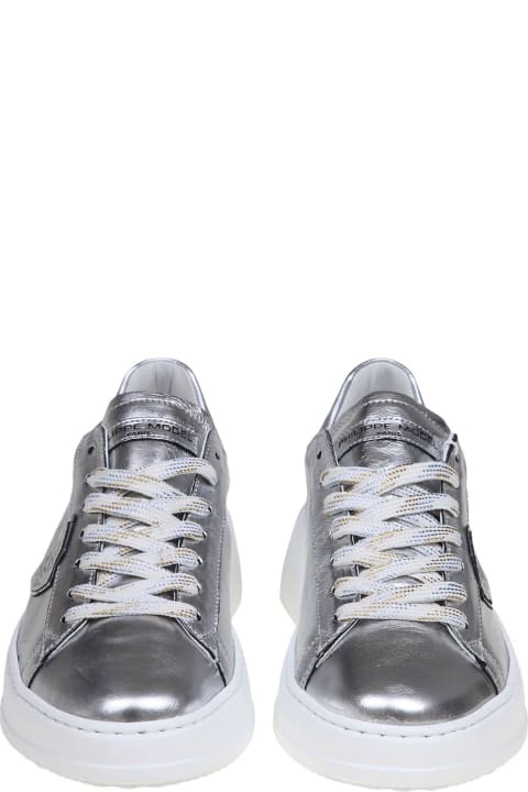 Philippe Model Women Philippe Model Tres Temple Low In Silver Laminated Leather