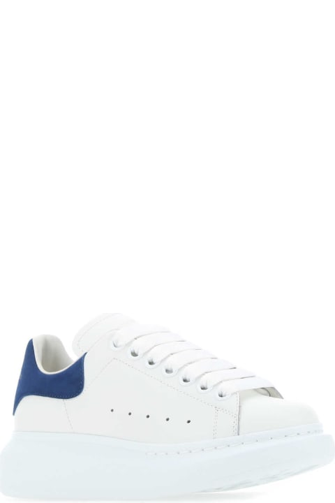Alexander McQueen Shoes for Women Alexander McQueen White Leather Sneakers With Blue Suede Heel