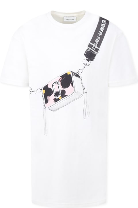 Little Marc Jacobs فساتين لـ بنات Little Marc Jacobs White Dress For Girl With Bag Print
