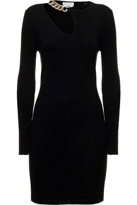 Black Sheath Dress In Ribbed Knit With Cut Out And Chain Details And Anna Molinari Woman