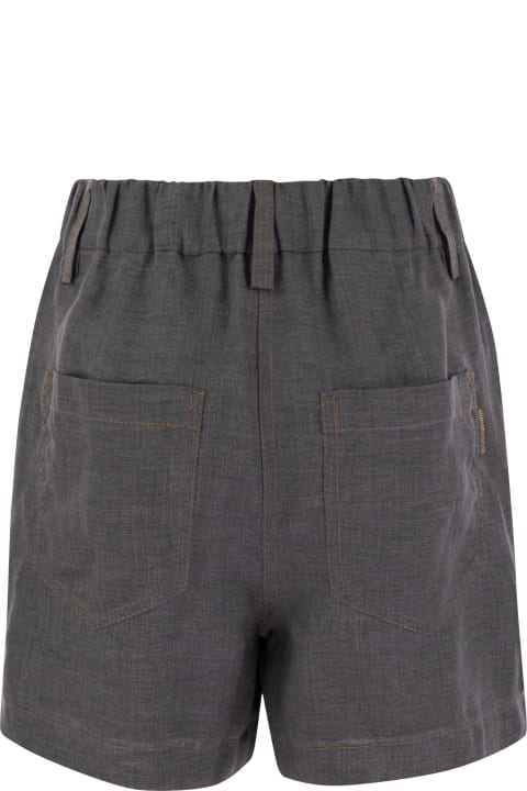 Pants & Shorts for Women Brunello Cucinelli Lessivé Linen Canvas Five-pocket Shorts With Shiny Tab
