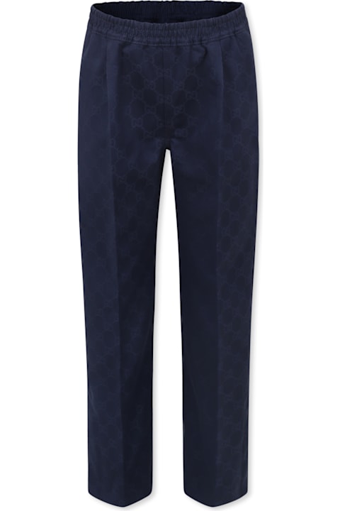 Gucci Bottoms for Boys Gucci Blue Trousers For Boy With Web Detail