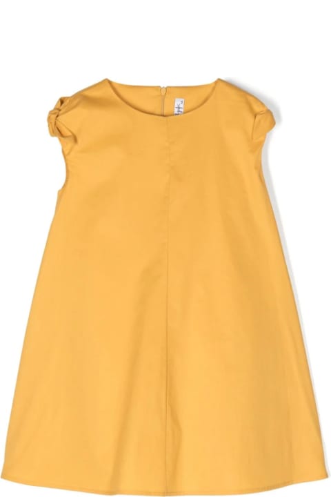 Dresses for Girls Il Gufo Curcuma Yellow Stretch Poplin Dress With Ribbons