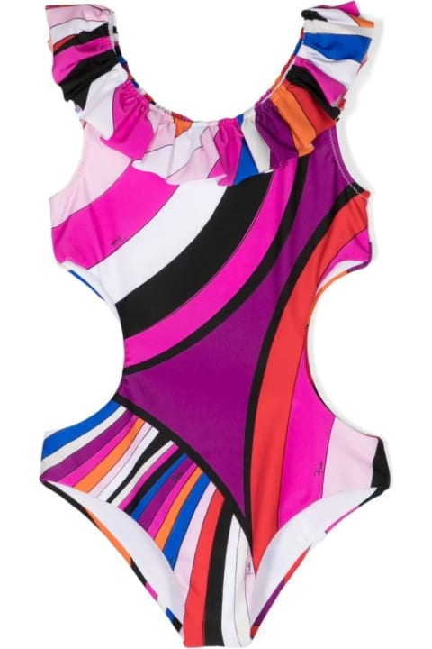 Pucci for Kids Pucci Cut-out Swimwear With Iride Print In Purple/multicolour