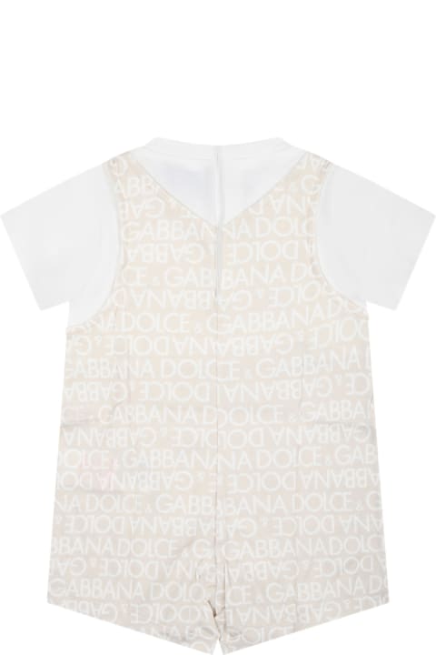 Fashion for Baby Girls Dolce & Gabbana Beige Romper For Babies With Tiger And All-over Logo