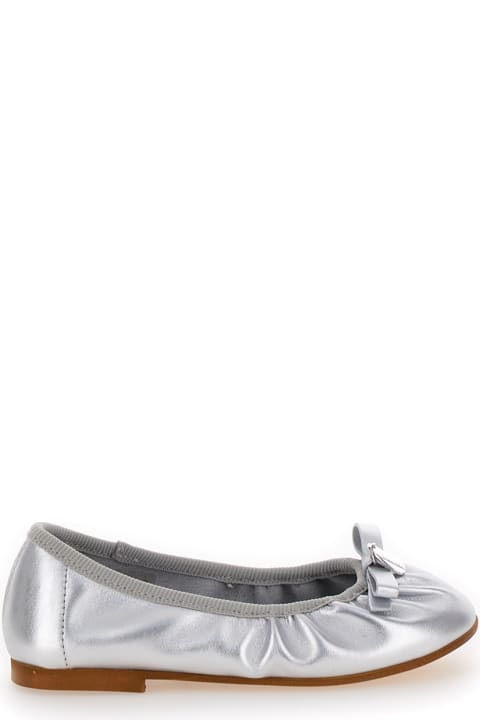 Monnalisa for Women Monnalisa Silver Ballet Flats With Logo Charm In Laminated Leather Girl