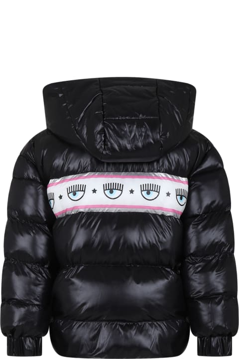 Chiara Ferragni Coats & Jackets for Girls Chiara Ferragni Black Down Jacket For Girl With Eyes Flirting