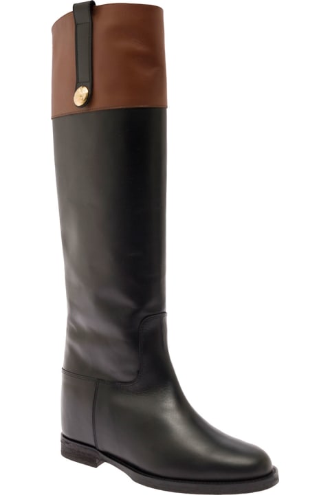 Bicolor Leather Boots Withlogo Via Roma 15 Woman