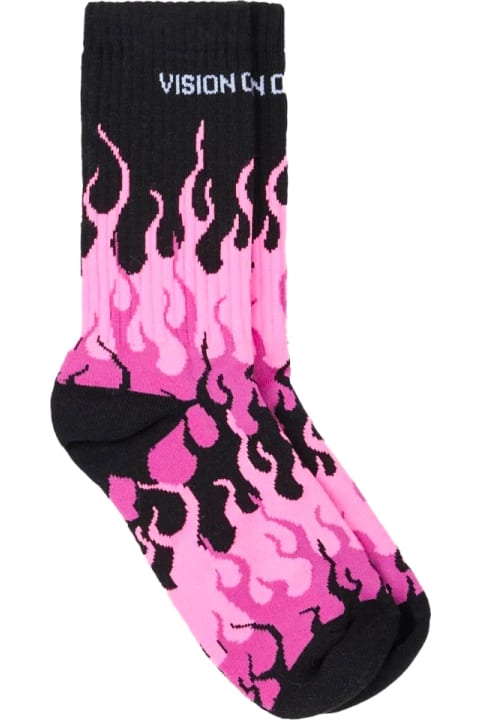 Vision of Super for Men Vision of Super Black Socks With Triple Fuchsia Flame