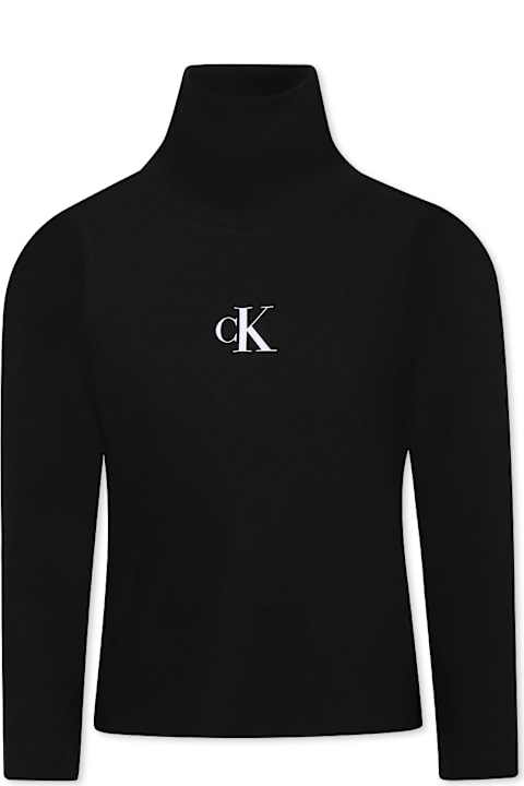 Calvin Klein T-Shirts & Polo Shirts for Girls Calvin Klein Black Turtleneck For Girl With Logo