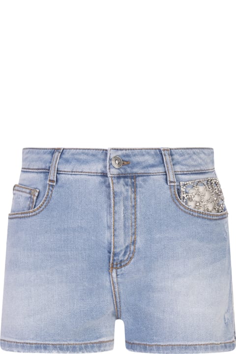 Ermanno Scervino Pants & Shorts for Women Ermanno Scervino Mid Blue Denim Shorts With Jewel Embroidery