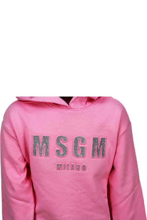 MSGM for Kids MSGM Long-sleeved Hooded Sweatshirt With Embossed Writing With Lurex
