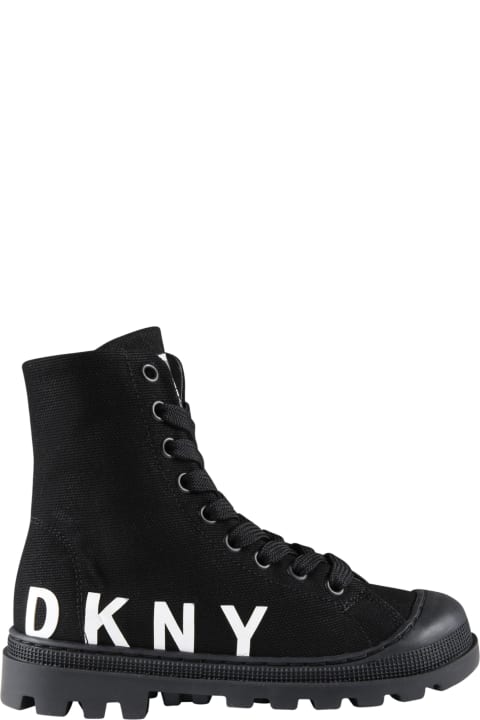 DKNY Shoes for Girls DKNY Black Sneakers For Girl With White Logo