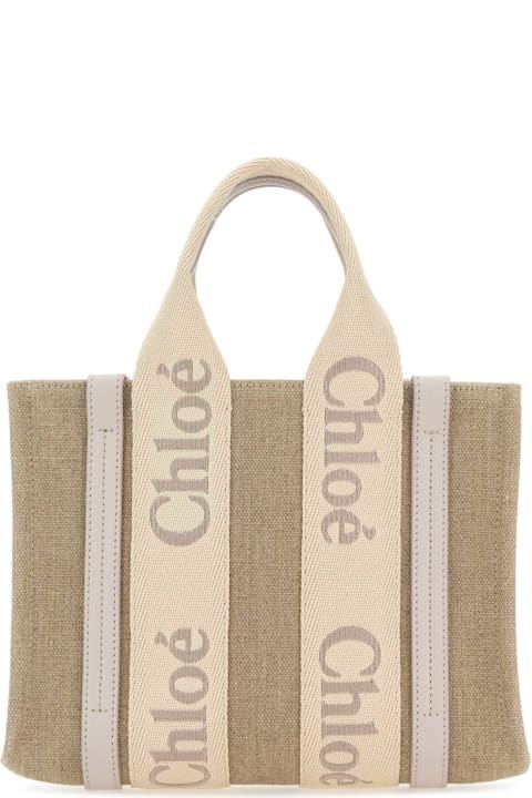 Sale for Women Chloé Multicolor Linen Small Woody Shopping Bag