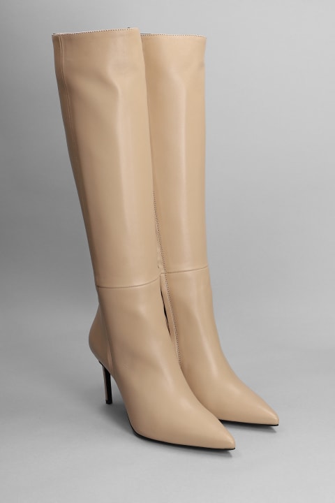 High Heels Boots In Beige Leather