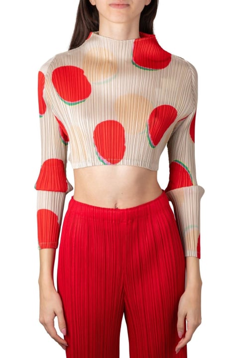 Topwear for Women Pleats Please Issey Miyake Bean Dots High-neck Pleated Cropped Top